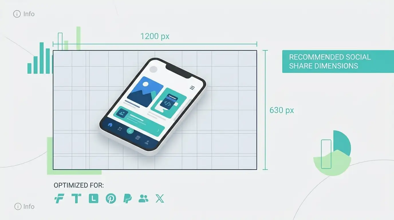 Recommended social share image size 1200 by 630 pixels